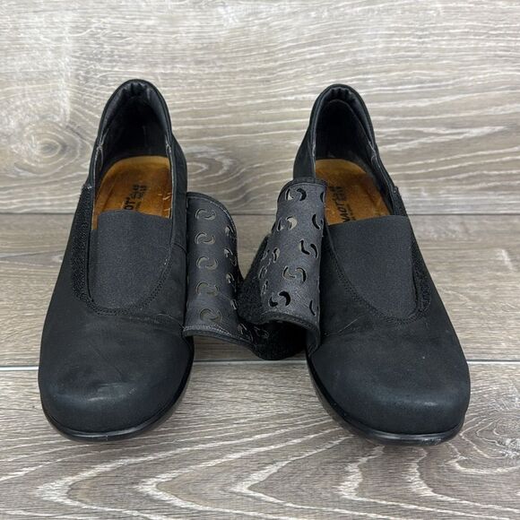 Naot Precious Black Nubuck Women's Sz 9/EU 40 Slip On Perf Alt Closure Heels - Picture 11 of 11